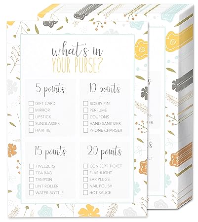 Amazon Com Baby Shower Game 50 Sheets What S In Your Purse Amazon Com Baby Shower Game 50 Sheets What S In Your Purse