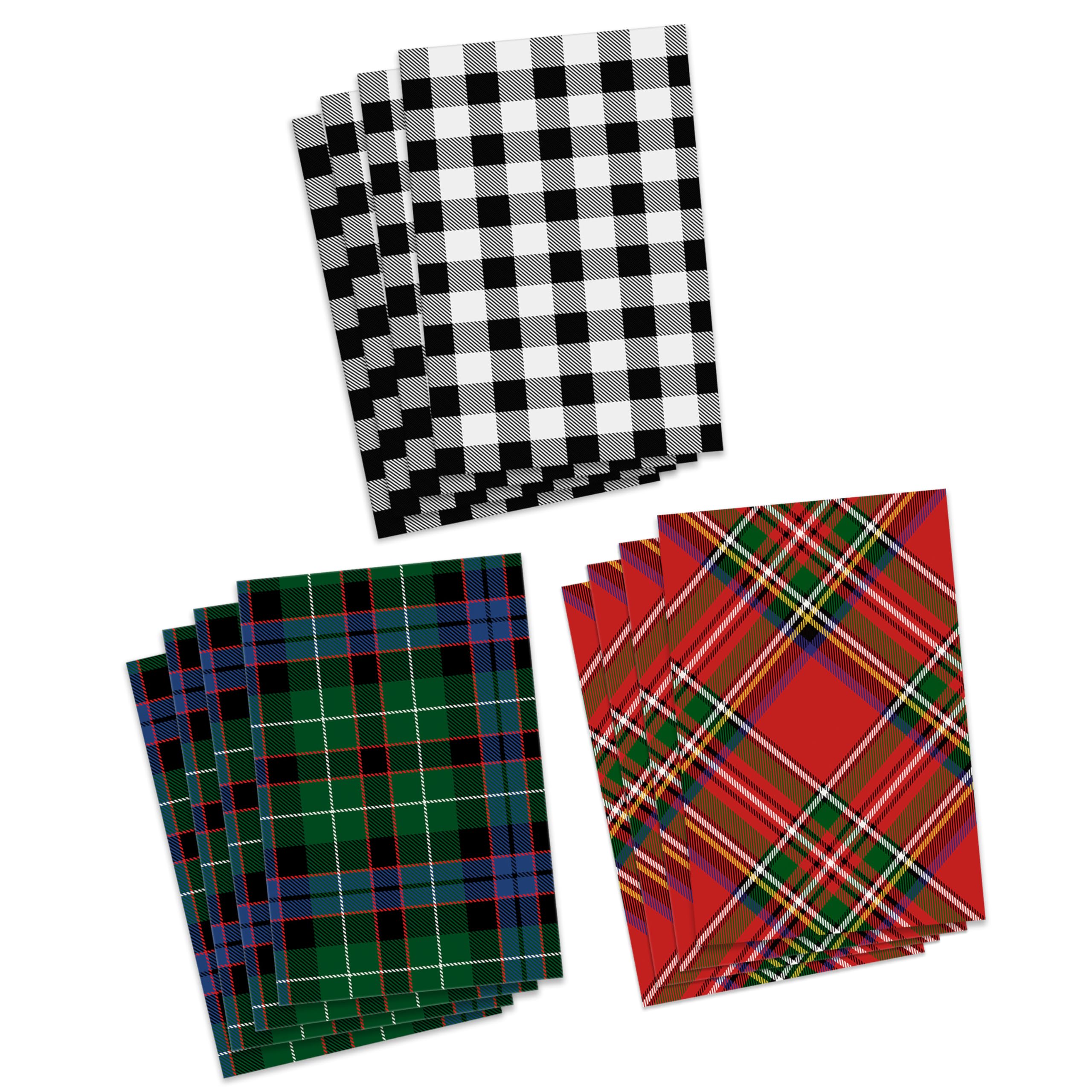 Hallmark Medium Christmas Gift Boxes with Lids (12 Shirt Boxes, 3 Designs: Blue, Green, Red Plaid, Black Buffalo Check) for Christmas, Hanukkah, Birthdays, Father's Day