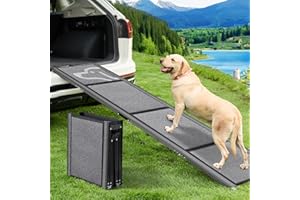 71'' X-Long Dog Ramp for Car -PetThem Folding Pet Steps for Medium & Large Dogs, Portable Pet Stair Ramp with Non-Slip Rug Surface, Dog Car Ramp Up to 250LBS Enter a Car SUV & Truck Outdoors, Grey
