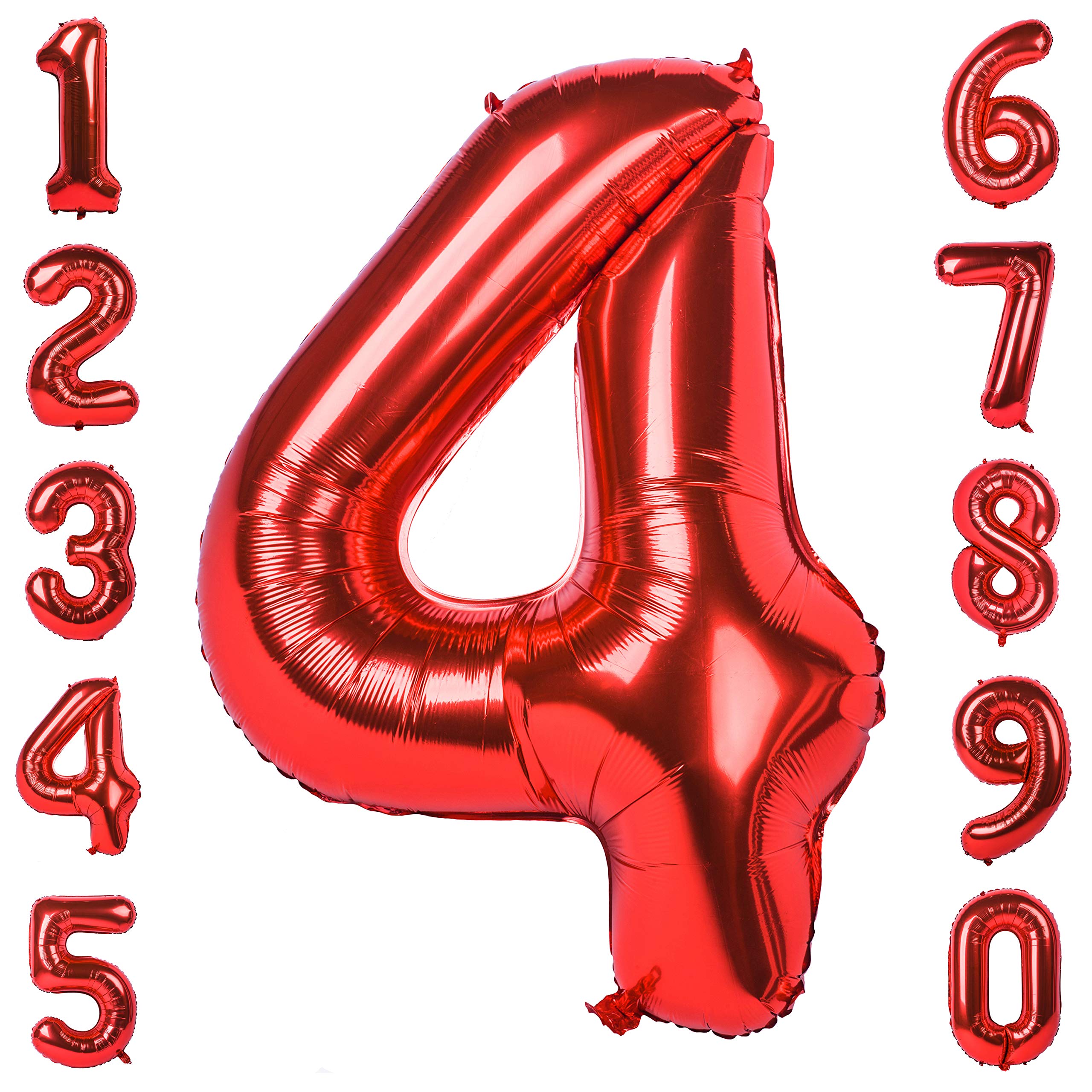 Red 4 balloon 40 Inch Giant Helium Foil Number 0 to 9 Red Balloon Birthday Wedding Party Digital Decorations (Number 4)