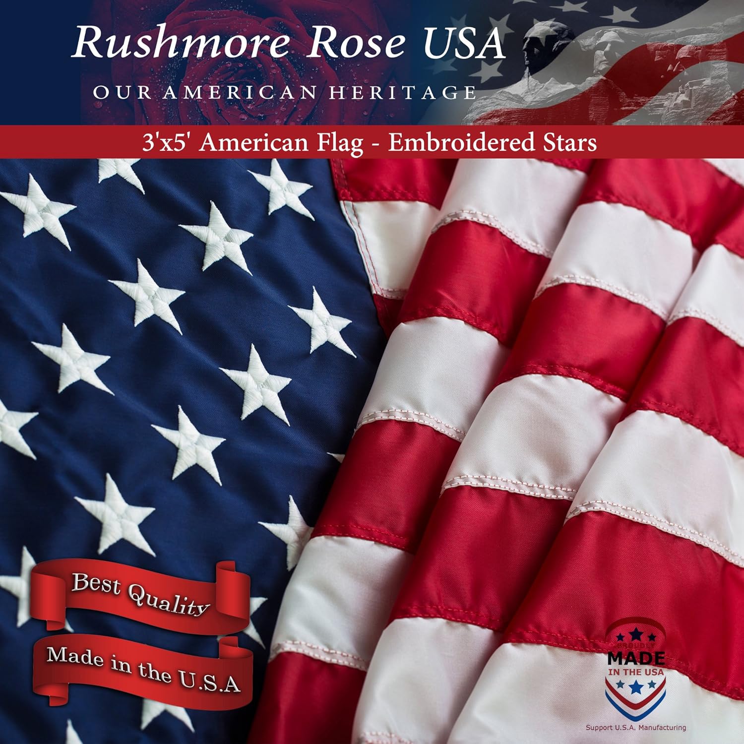 American Flag 3x5 - Made in USA. Premium US Flag. Embroidered Stars and Stripes - American Flags Made in America : Garden & Outdoor