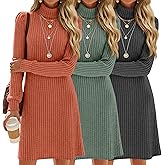 Sweetyweee 3 Pack Women's Sweater Dress Turtleneck Long Sleeve Ribbed Knit Tunic Mini Bodycon 2026 Fall Casual Trendy Outfits