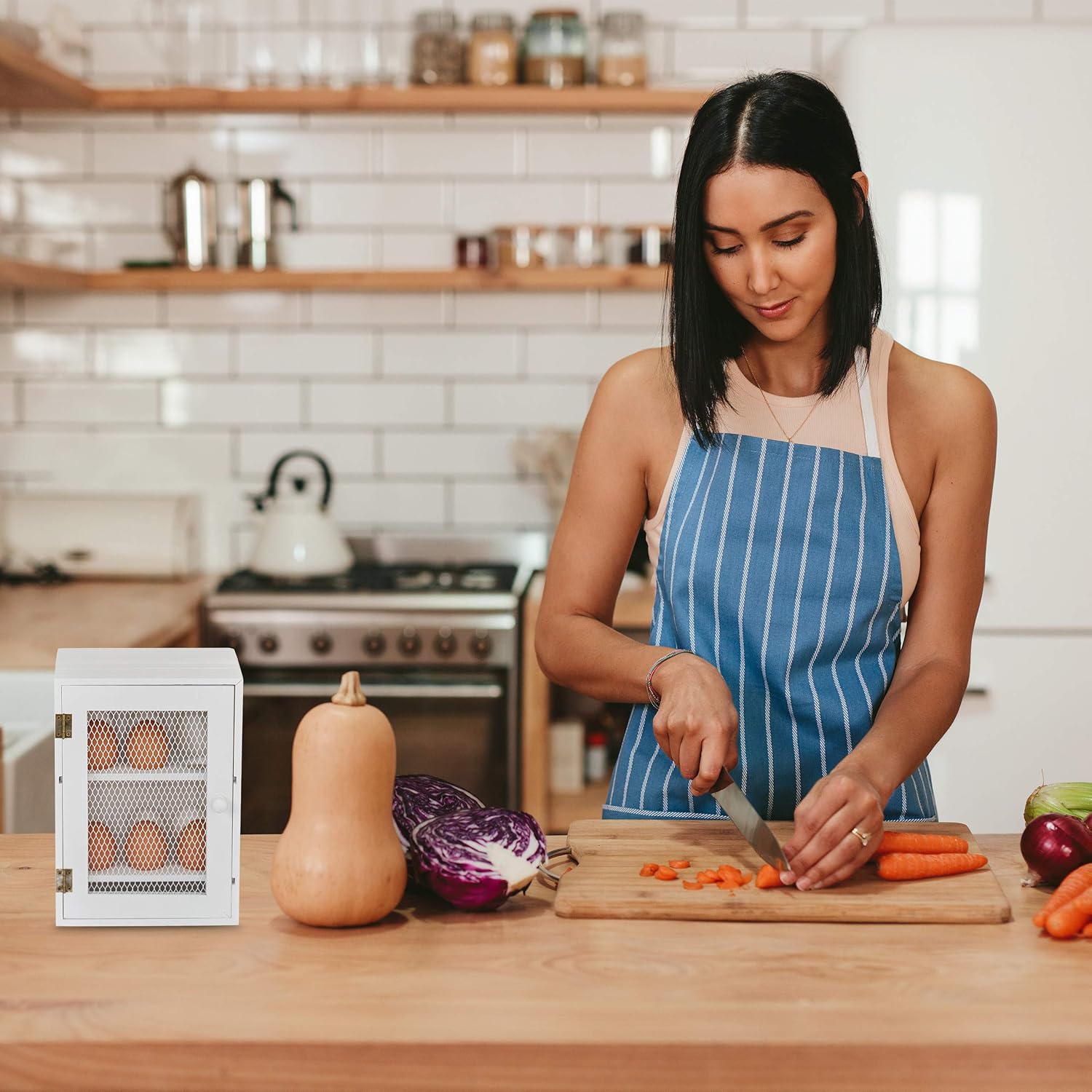 Bandeja Relaxdays Huevera Rústica Huevero Cocina Madera y Metal Armario