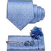 JEMYGINS Mens Tie and Pocket Square Cufflinks with Lapel Pin Tie Clip Sets for Wedding Business (5PCS with Gift Box)