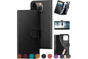 DuckSky Compatible with iPhone 16 Pro Max 6.9" Genuine Leather Wallet case【RFID Blocking】【4 Credit Card Holder】【Real Leather】 Flip Folio Book Phone case Cover Women Men for Apple 16 ProMax case Black