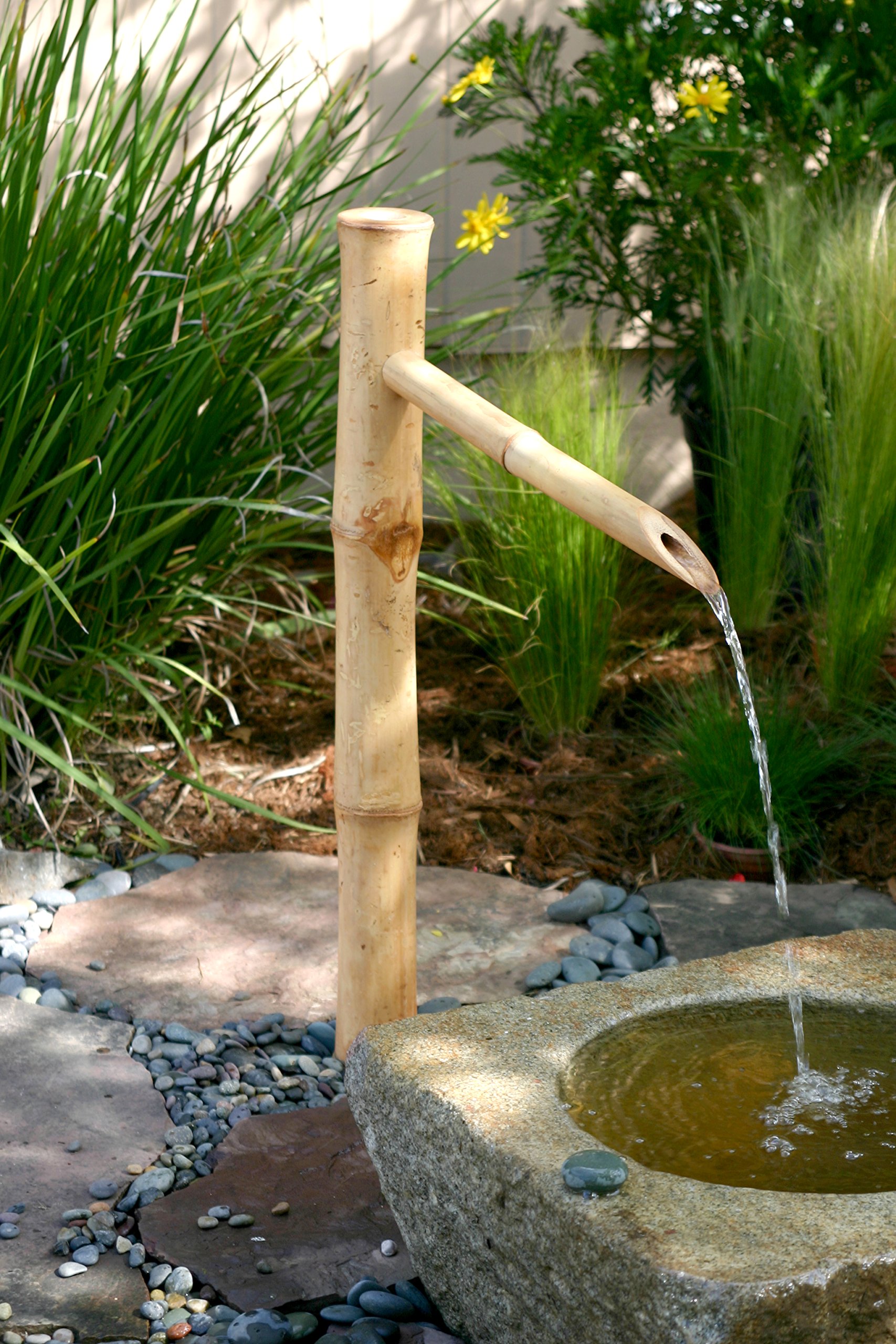Bamboo Accents 36” Tall Outdoor Water Fountain Spout, Easy Install in Pond or Garden, Handmade