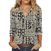 LOMON 3/4 Length Sleeve Womens Tops Pleated Puff Sleeve V Neck Work Blouses for Women Dressy Casual Spring Summer Clothes