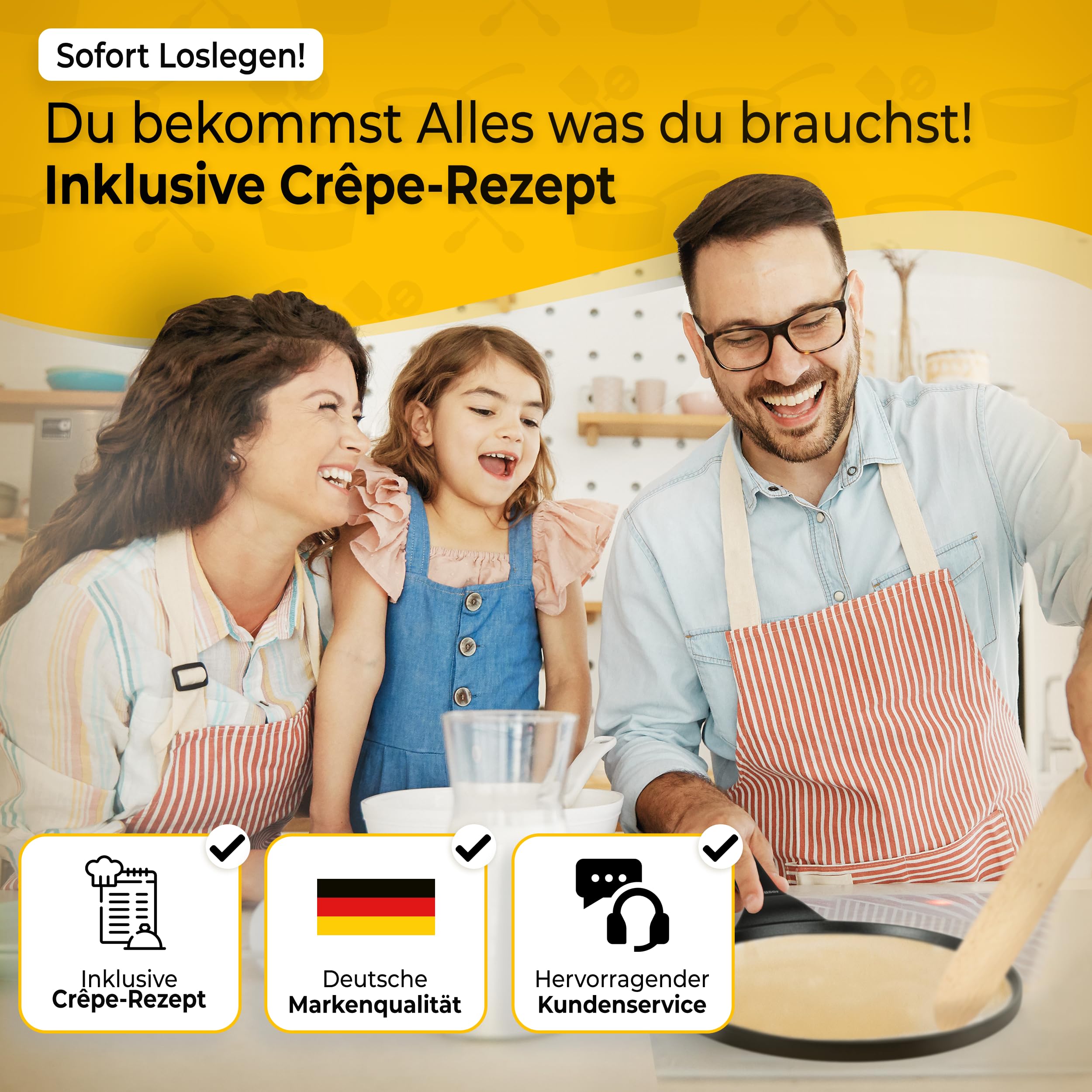 endusor Crepe Pfanne Induktion 26cm mit 3-facher Antihaftbeschichtung inkl. Spatel & Verteiler aus deutschem Buchenholz- Pfannkuchenpfanne für ALLE Herdarten - Flache Crepes Pfanne (OHNE PFOA + PFOS) 7
