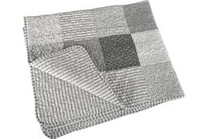 Stephan Baby Heirloom-Quality Pieced Crib Quilt, Gray and White Stripes and Dots with Straight Hem