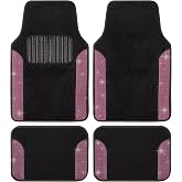 Carbella Diamond Bling Car Mats 4-Piece Set, Shiny Rhinestone Crystal Carpet Car Floor Mats, Two-Tone Floor Mats for Cars, Cute Automotive Interior Car Accessories for Women (Pink)