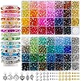 Zefy 48 Color 8mm Glass Beads, 1556 Pcs Crackle Round Beads for Bracelets, Colorful Crystal Beads and Spacer Beads Kit for Je