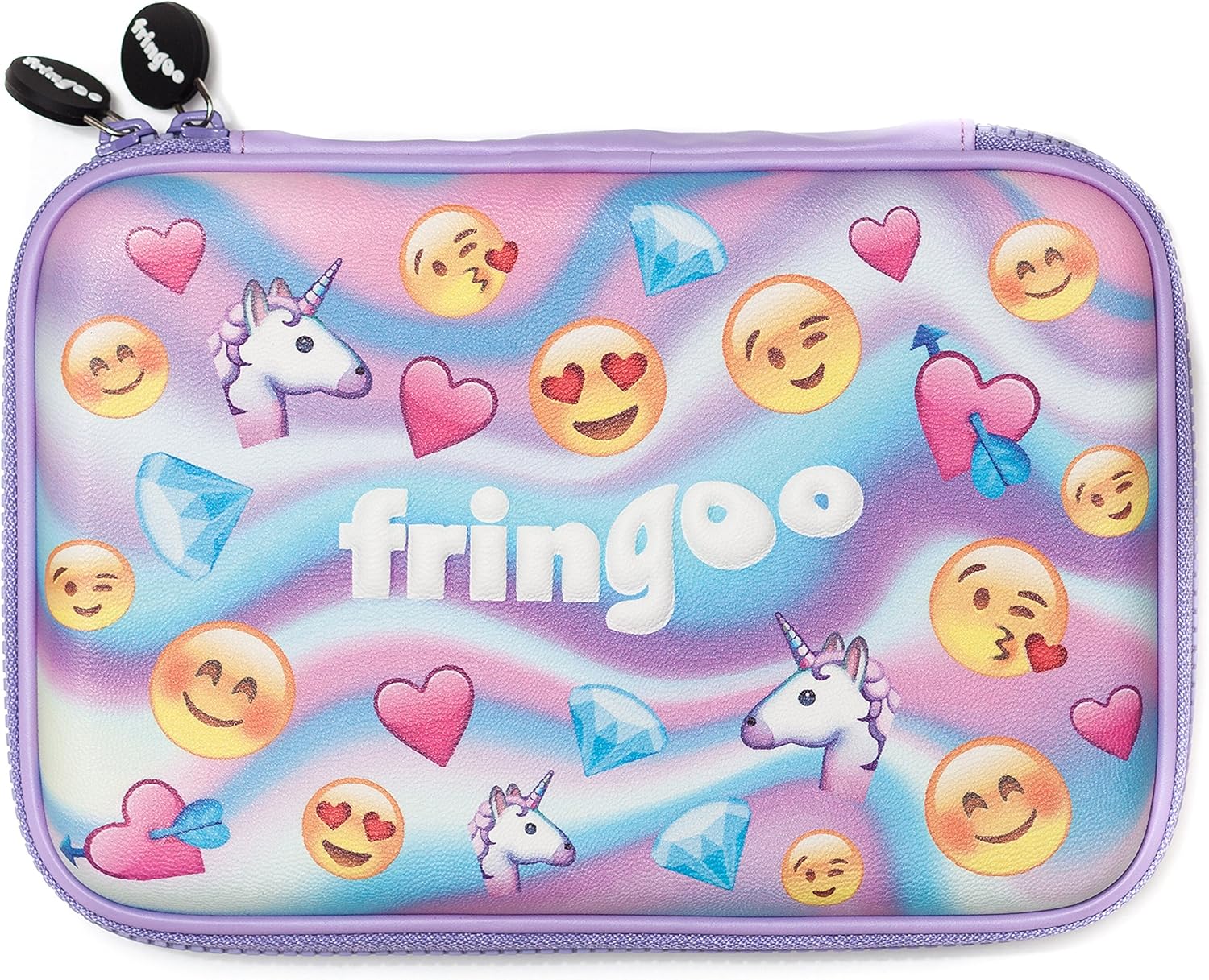 Fringoo, Kids Pencil Case, Pastel Emoji World Holo Design, Purple Pencil Case- Stationery Holder, Large, Embossed Hardtop