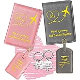 Slohif Mr. and Mrs. Passport Holder Lugguage Tag Set for Travel - Leather Passport Book Personalized Organizer Card Protector Sleeve Suitcase Cover Wallet Case Essentials Slim Carrier Pink Grey