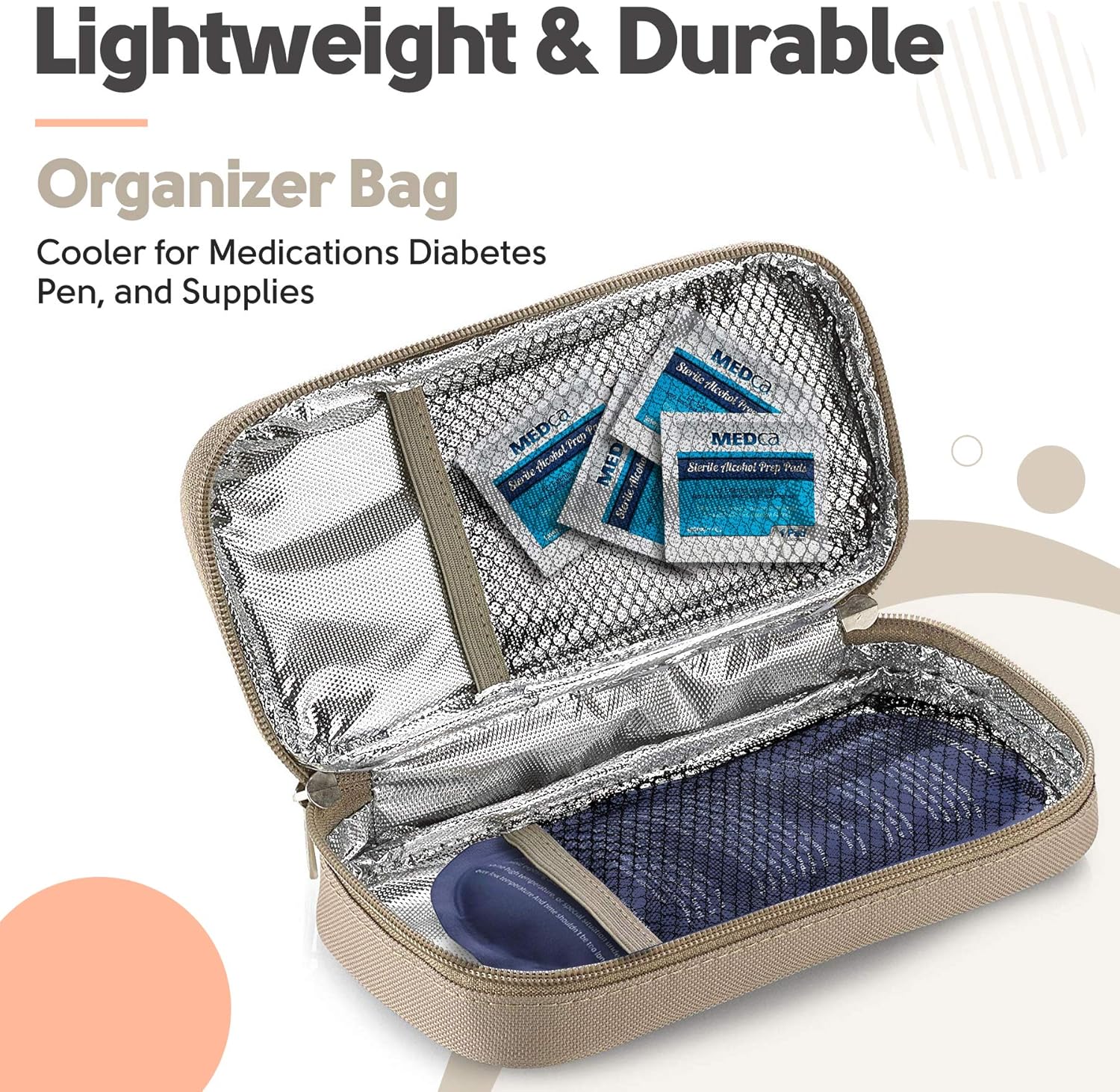 Insulin Cooler Travel Case - Insulated Portable Diabetic Pouch with 2 Gel Ice Packs - Reusable Lightweight & Durable Organizer Bag Cooler for Medications Diabetes Pen, and Supplies, (Black & Tan): Health & Personal Care