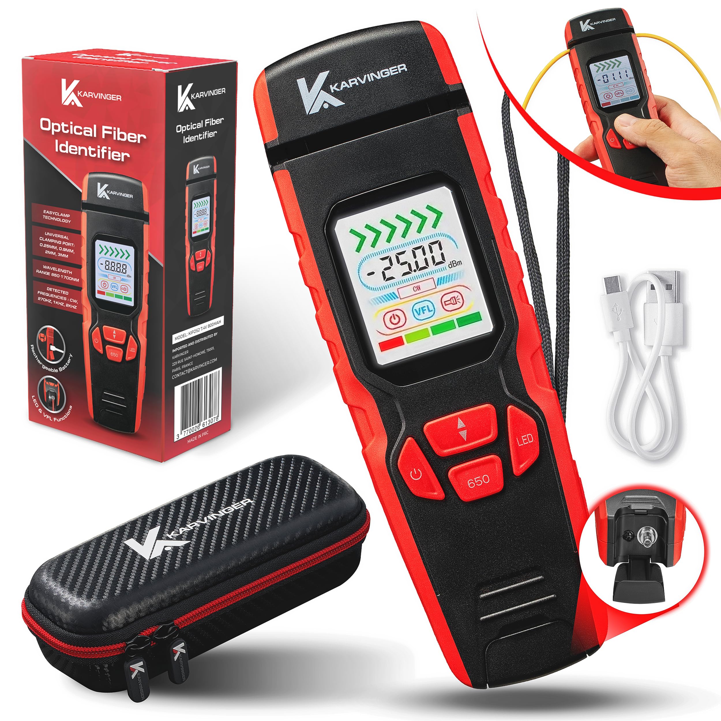 Photo 1 of Karvinger Optical Fiber Identifier with EasyClamp Technology - Professional OFI Traffic Identifier Tool with 850 to 1700nm Wave Response - Live Fiber Detection