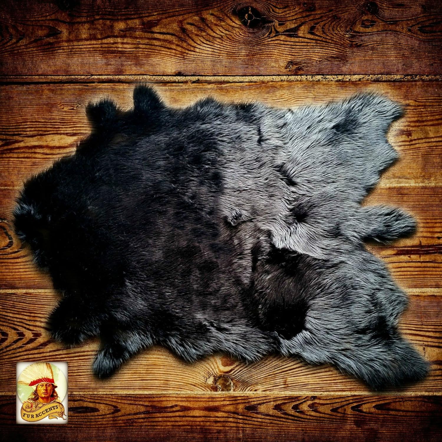 Fur Accents Black Shag Deer Skin Rug/Mule Deer Hide Faux