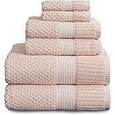 NY Loft 100% Cotton 6 Piece Bath Towel Set | Pink Towels | Soft & Absorbent Quick-Dry | 2 Bath Towels 2 Hand Towels and 2 Washcloths | Textured and Durable | Oeko-TEX Standard 100 | Light Pink