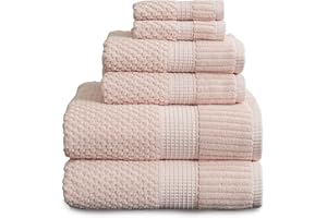 NY Loft 100% Cotton Towel Set 6 Piece| Super Soft & Absorbent Quick-Dry 2 Bath Towels 2 Hand Towels and 2 Washcloths |Textured and Durable Cotton | Trinity Collection (6 Piece Set, Light Pink)