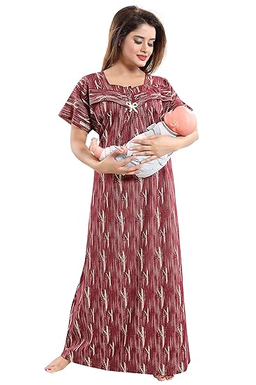 Women's Cotton Feeding Nighty - PSN1142 Maroon