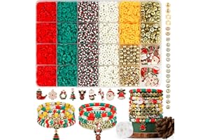 Gionlion Christmas Beads for Bracelets, Clay Beads Bracelat Making kit Golden Beads Christmas Crafts Stocking Stuffers Decorations Charms for Jewelry Making, Gifts for Teen Girls Age 6-12