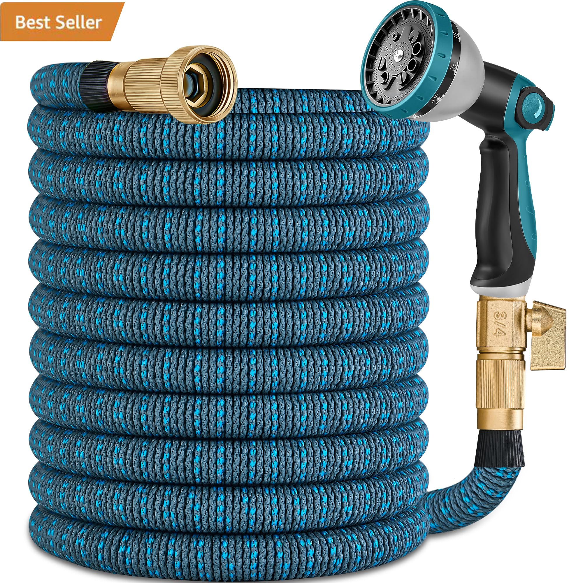 Photo 1 of 50 FT Expandable Garden Hose -2025 Newly Upgraded Durable Latex Core,3/4 Brass Connector and 10 Functions Spray Nozzle, Extra Strength Fabric, Leak-proof, Lightweight, Kink-free Expanding Water Hoses