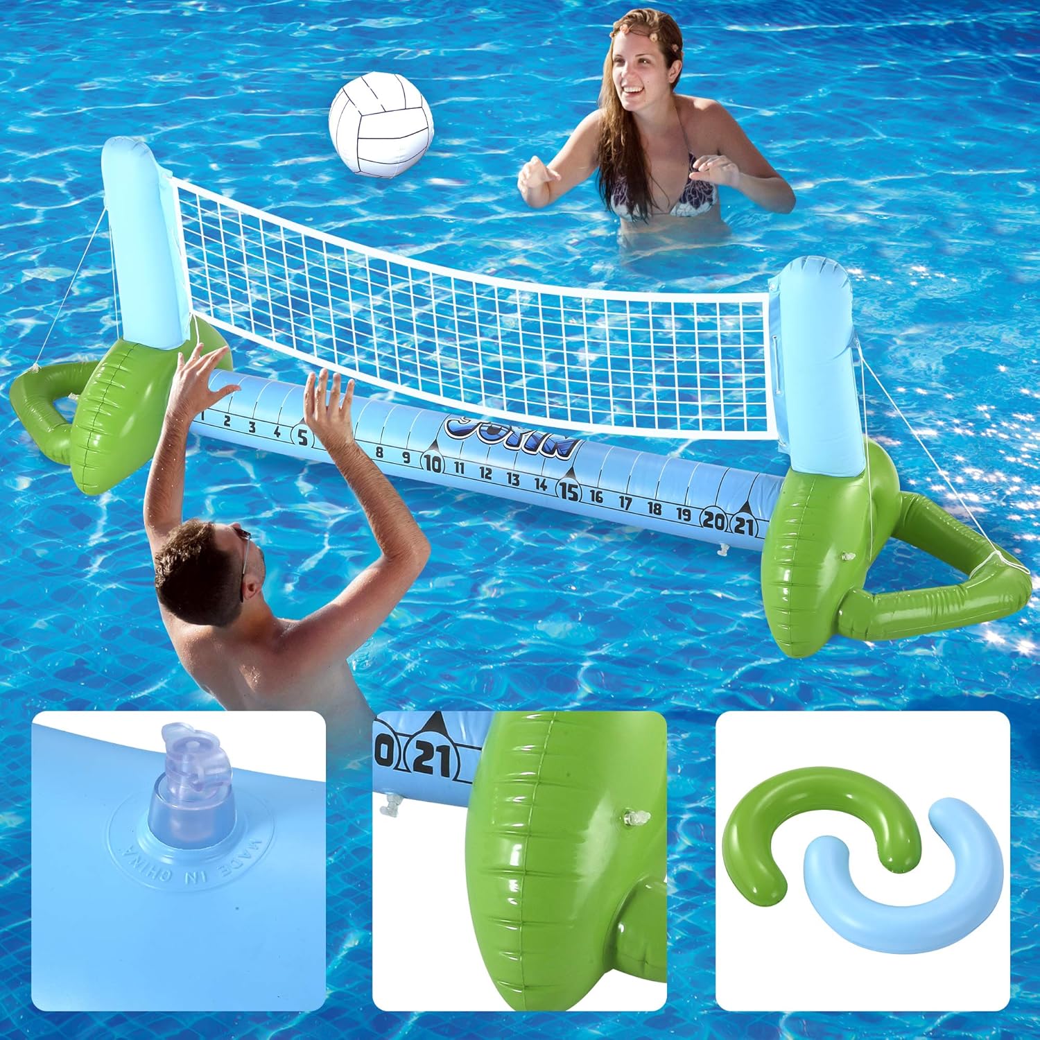 JOYIN Inflatable Pool Volleyball Set, Volleyball Net & Basketball Hoops Pool Float Set, Floating Summer Floaties, Volleyball Court Pool Party Lounge Raft, Inflatable Party Fun Swimming Game Toy: Toys & Games