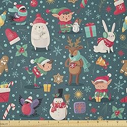 Ambesonne Christmas Fabric by The Yard, Merry