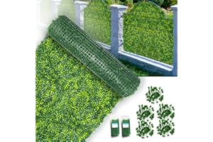 STURDON Artificial Boxwood Roll Grass Wall Panels, Greenery Outdoor 48"x120" (40 Sqft) UV-Anti Fake Ivy Privacy Fence Screen for Patio, Balcony, Garden, Backyard, and Fence Decor-Includes 5 Free 79" Vines