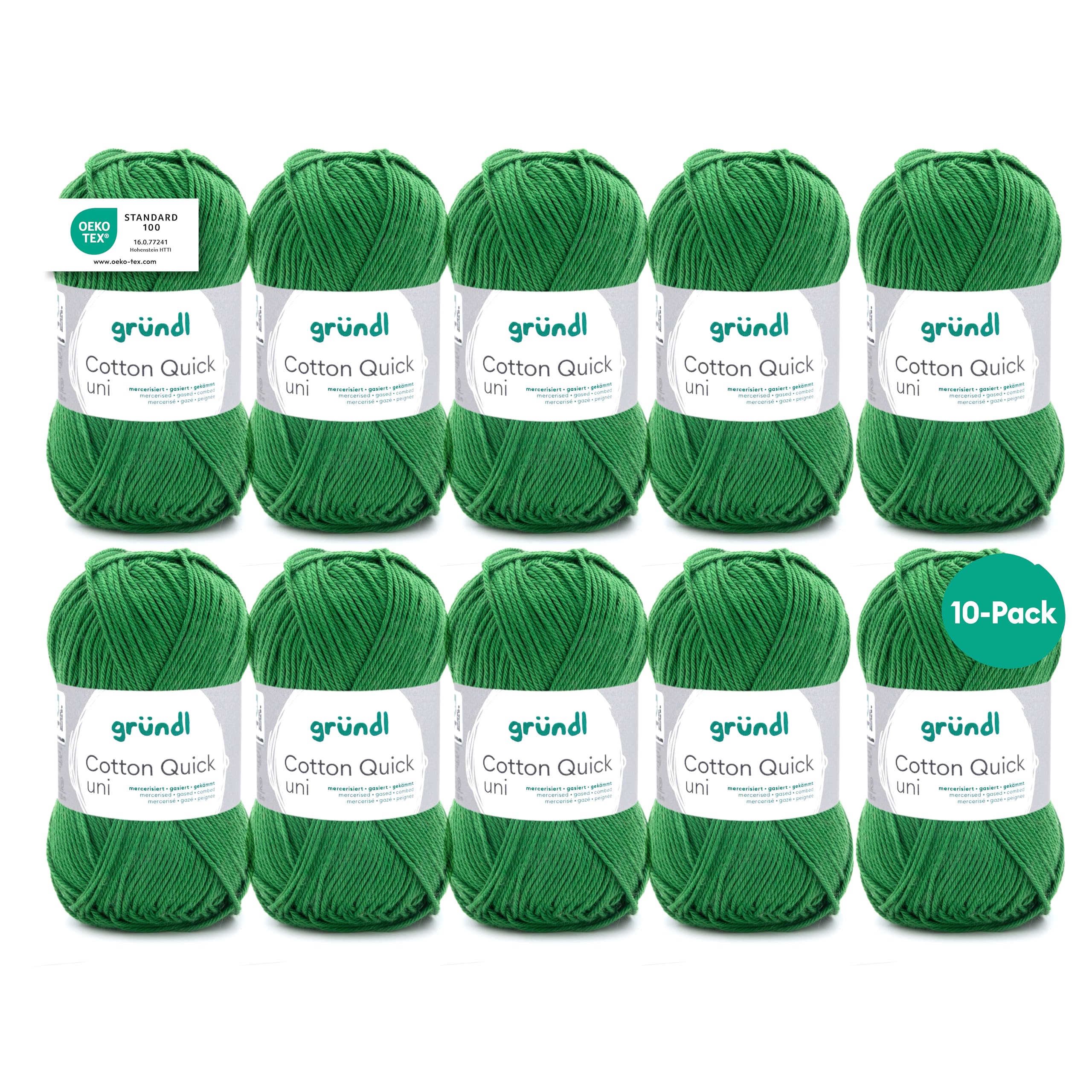 Gründl Cotton Quick Uni knitting/crochet yarn, 10 balls à 50 g (colourful yarn made of 100% cotton, OEKO-TEX certified, 50 g / 125 m, needle size: 3-4, 10 x 50 g), yarn