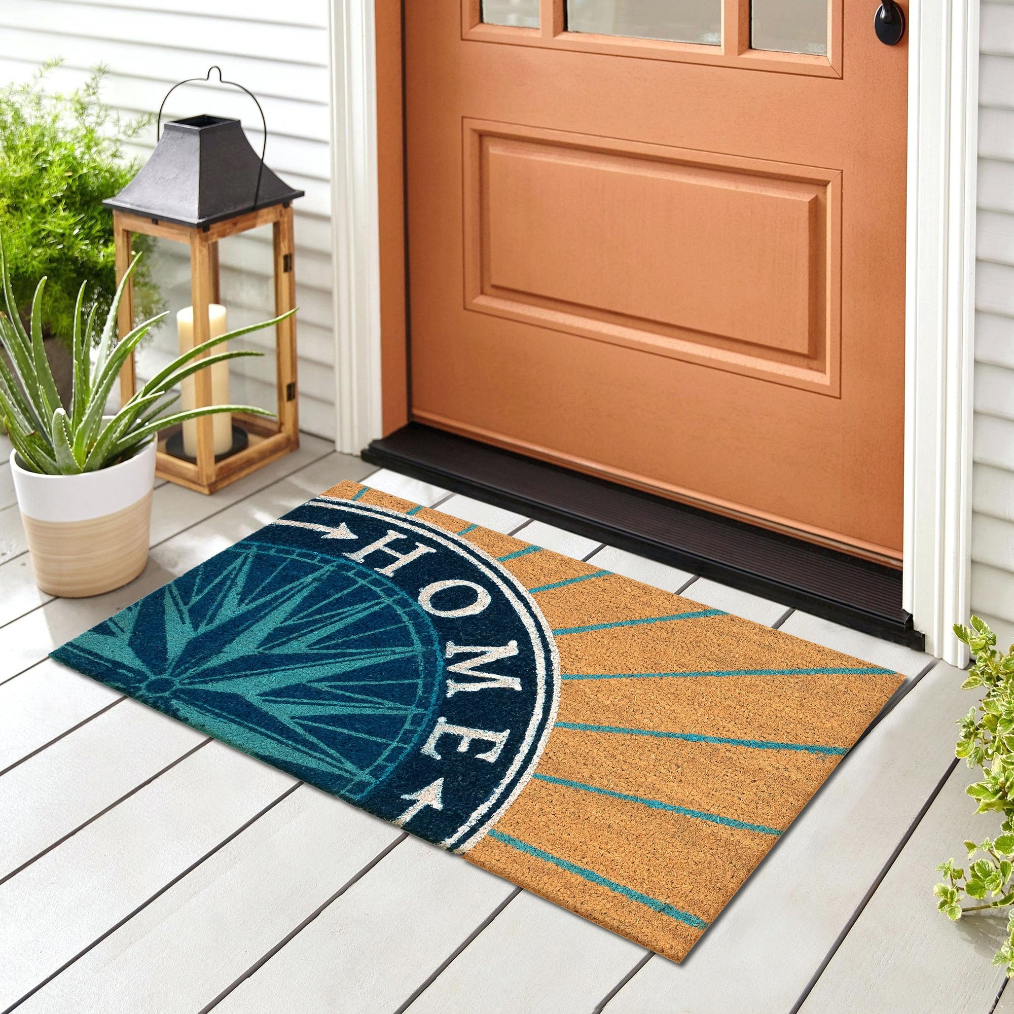 Liora Manne Natura Door Mat - Novelty Designs, Durable Natural Coir & Vinyl Back, Long Lasting Color, Foyers, Porches, Patios & Decks, Compass, 2' x 3'