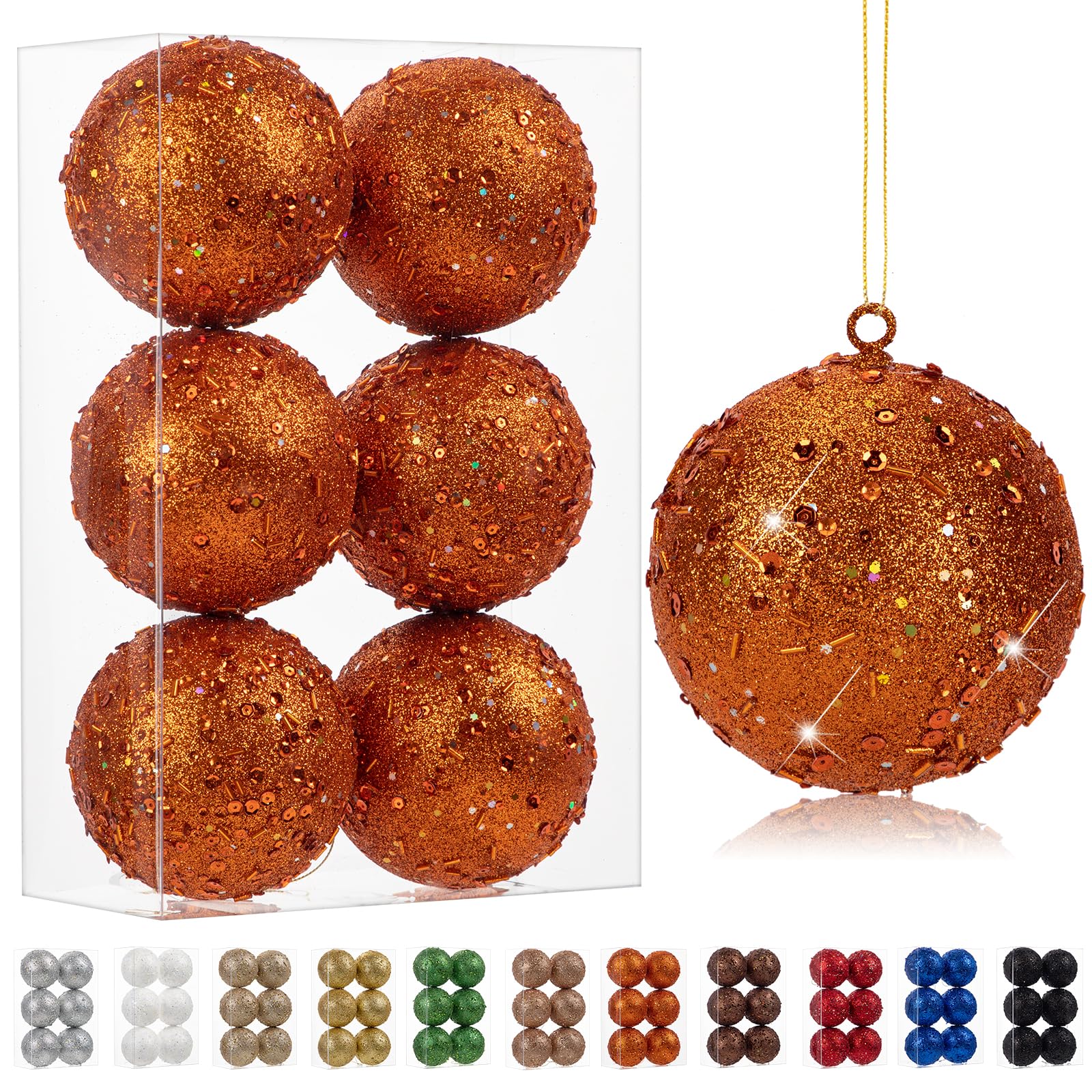 Photo 1 of 4" Large Christmas Balls Ornaments 6 Pcs Shatterproof Big Orange Christmas Ornaments for Christmas Tree Bulk Glitter Big Christmas Tree Ornaments for Xmas Halloween Holiday Wedding Party Decoration