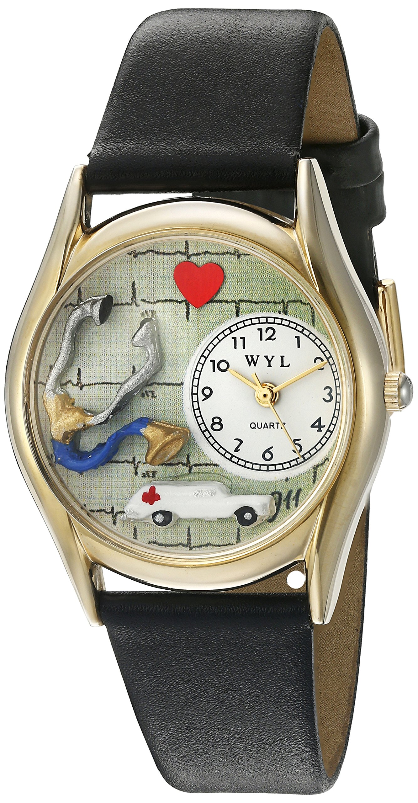 Whimsical Watches EMT Navy Blue Leather and Goldtone Unisex Quartz Watch with White Dial Analogue Display and Multicolour Leather Strap C-0610010