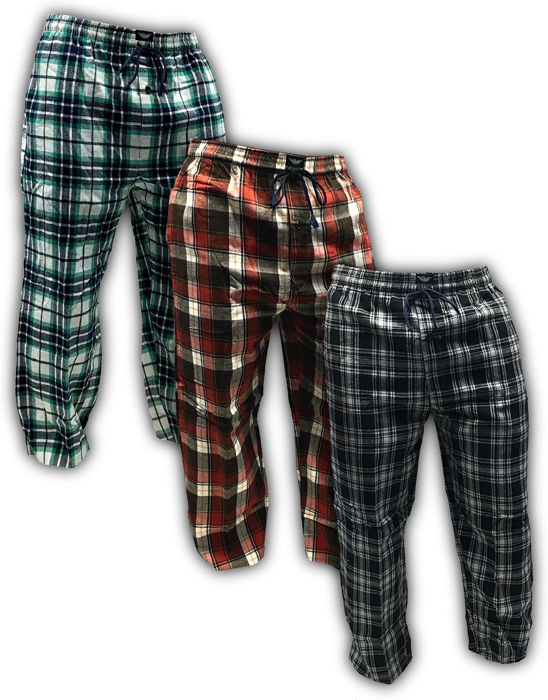 AMERICAN ACTIVE Men's 3 Pack 100% Cotton Flannel Lounge Pajama Sleep Pants