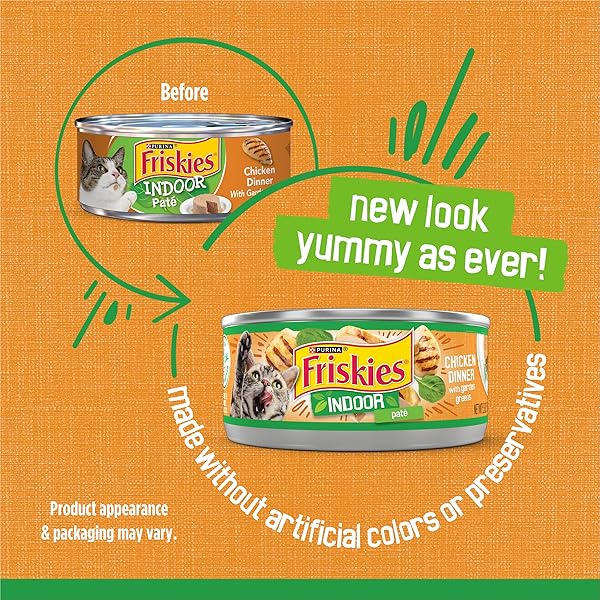 PURINA FRISKIES INDOOR CAT FOOD PATE CHICKEN DINNER WITH GARDEN GREENS – (PACK OF 24) 5.5 OZ. CANS