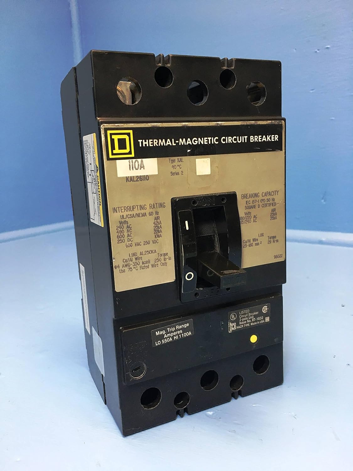 Square D kal26110 110 A Circuit Breaker 600 V 2 Pole tipo kal-26110 S2