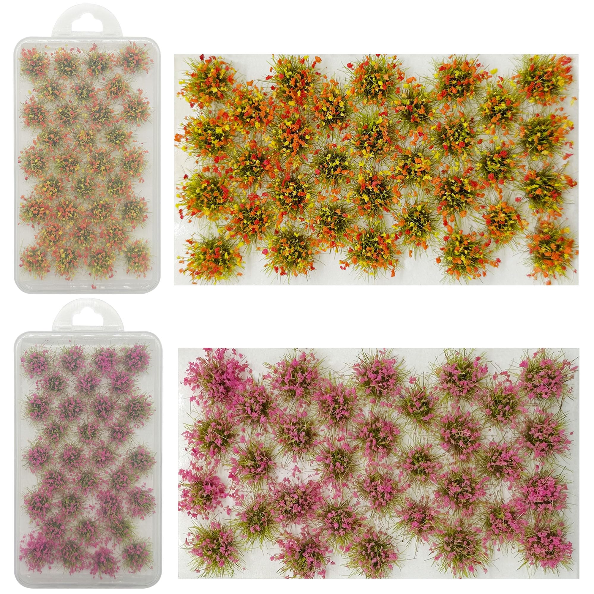 Woohome 64 PCS Railway Artificial Grass Rose and Orange Bushy Tuft Flower Cluster Vegetation Groups for DIY Building Model Train Landscape Railroad Scenery