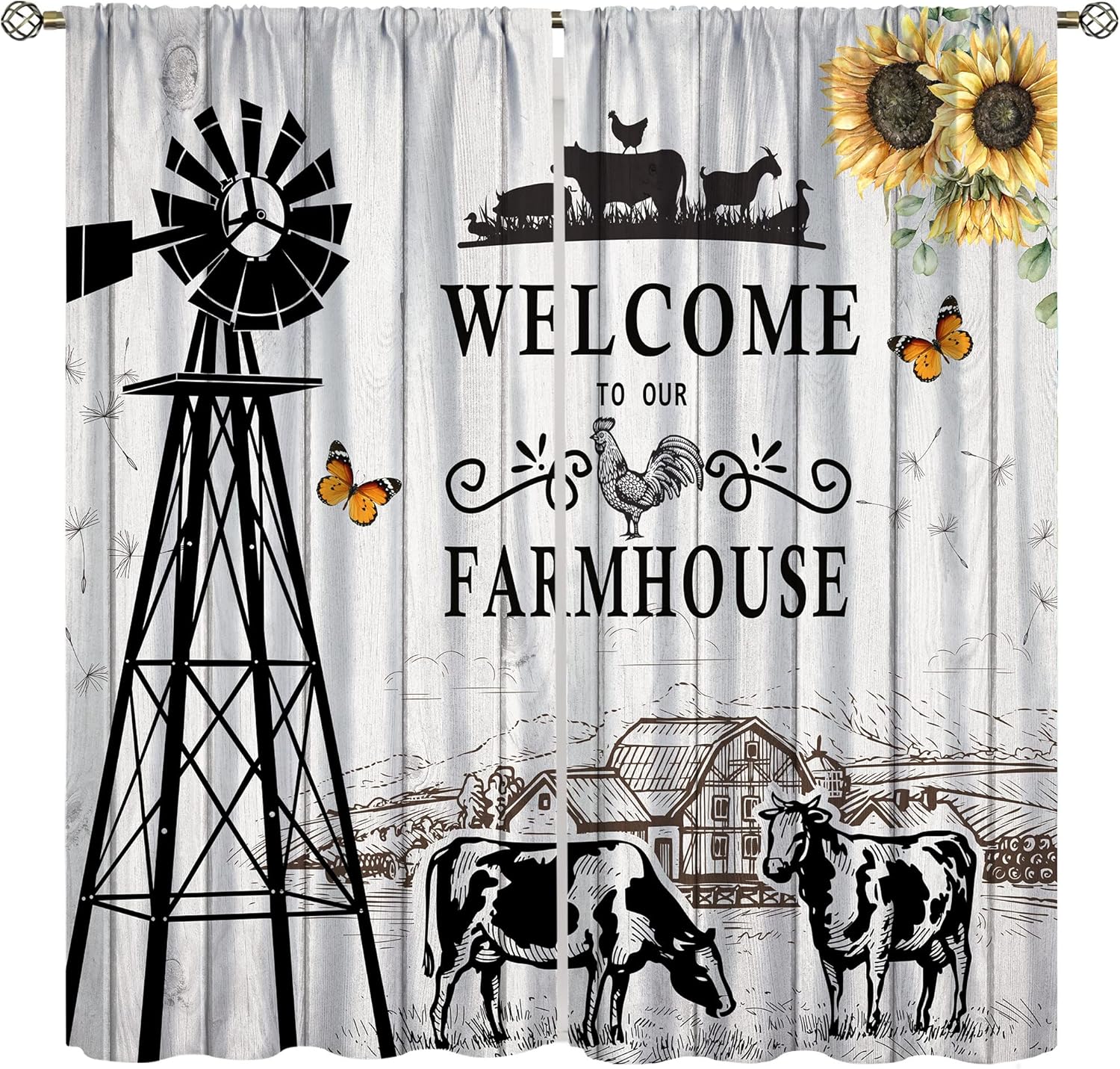 Outdoor Curtains - SENRUEGT Cow Printed Window Curtains,Western Farms Black and White Cattle Living Room Barn Curtains 42x45 Inch