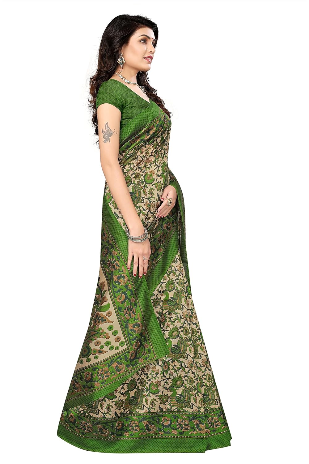 oomph! art silk saree with blouse piece (rbks_green_free size)