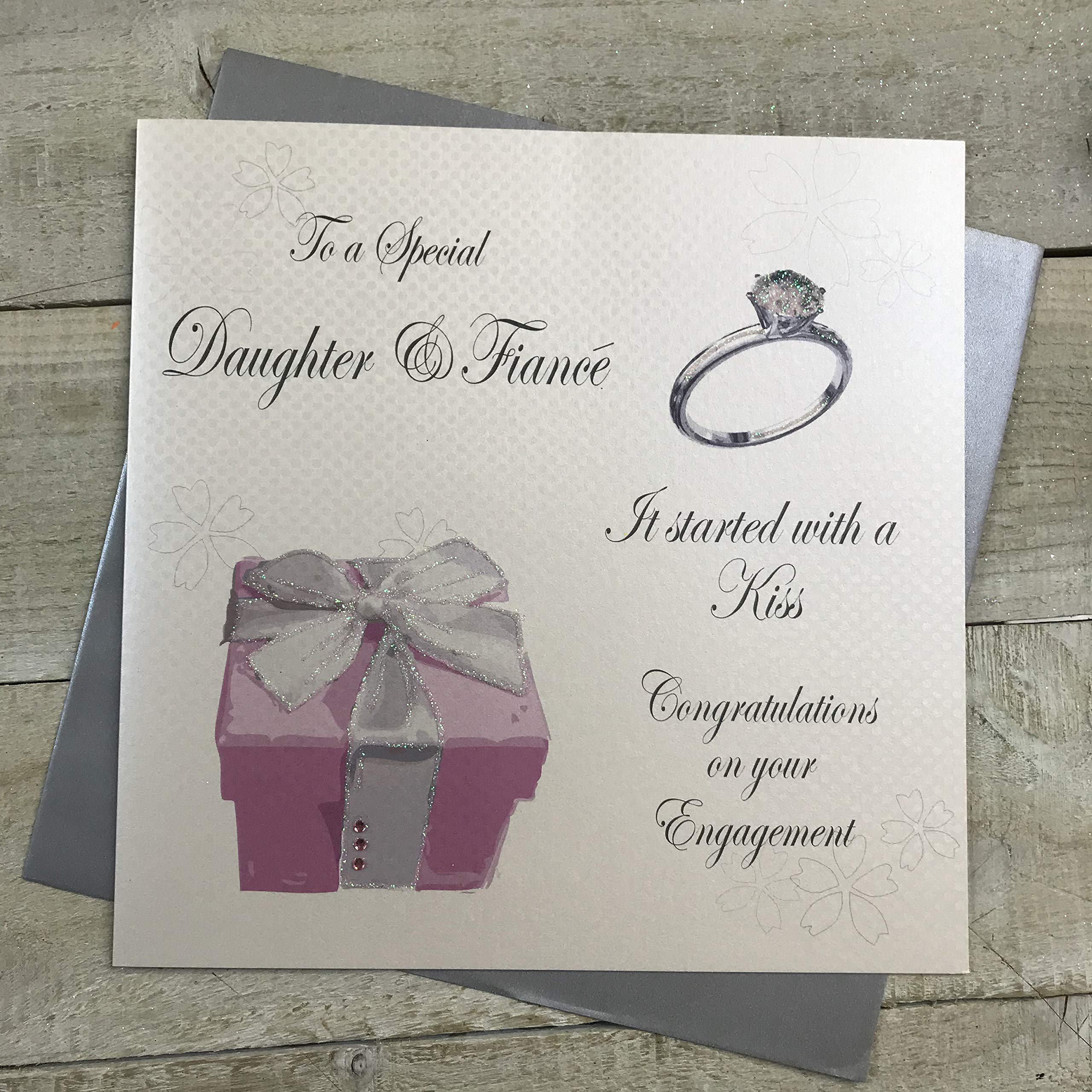 White Cotton Cards Large "To a Special Daughter and Fiancé Congratulations on Your Engagement" Handmade Card,White, XPD5p