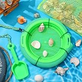 Roshtia 3 Pcs Shark Tooth Sifter Set Lightweight Sand Kits for Teeth Seashell Hunting Beach Floating Beach Sifter with Mesh Screen,Shovel,Seashell Bag for Outdoor Digging(Green)