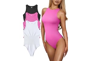 OQQ Women's 3 Piece Bodysuits Sexy Ribbed One Piece Sleeveless Halter Neck Tops Leotard Summer Trendy
