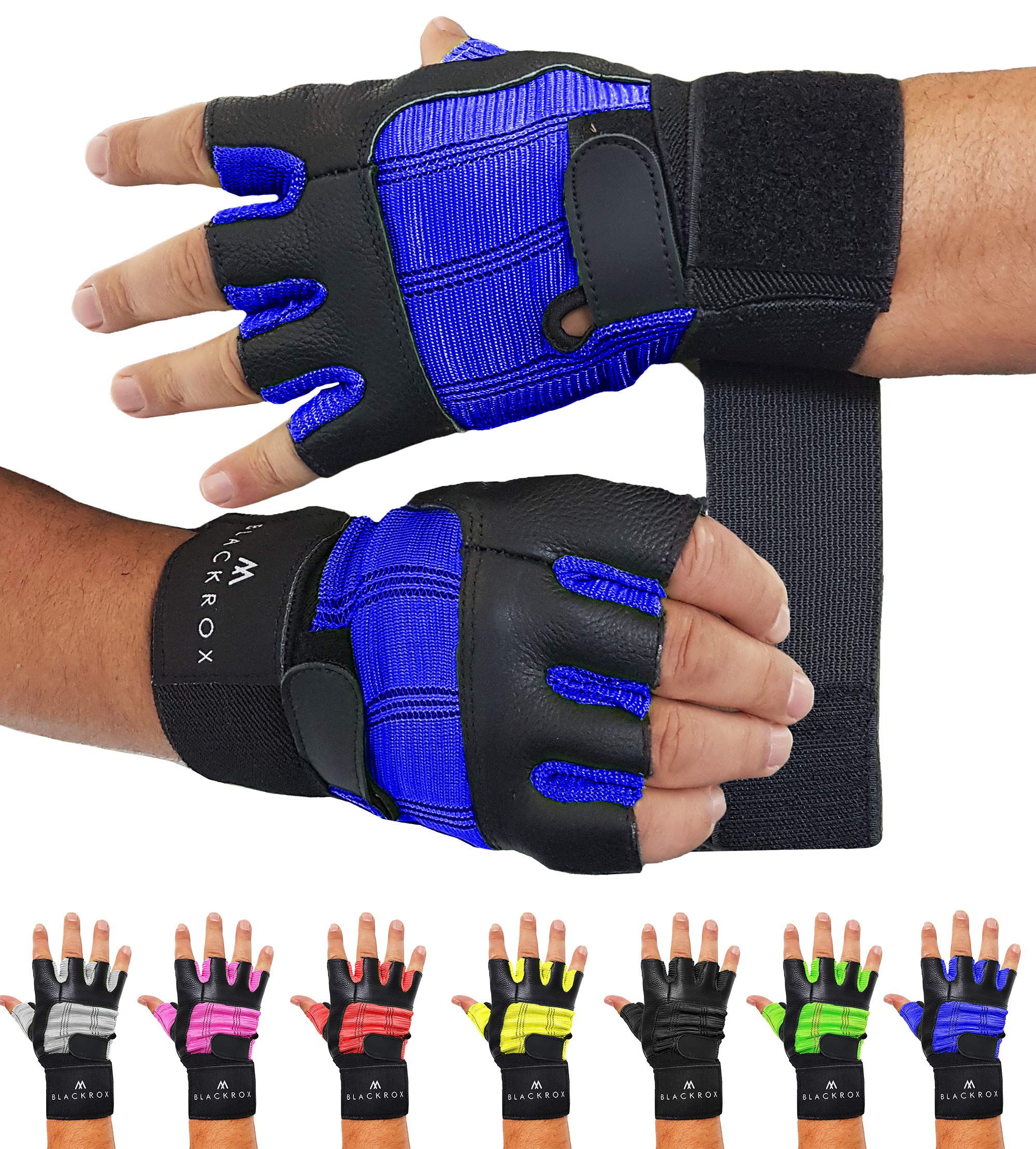 BLACKROX Fitness Gloves Genuine Leather Men & Women V3 Boston Strength Sports Wrist Protection Training Gloves Gym Gloves Bodybuilding Gym Gloves Weight Sports (Blue, S)