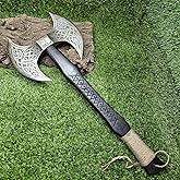 Poshland AX-7001 Custom Gift Forged Carbon Steel Viking Axe with Rose Wood Shaft, Double Edge Axe