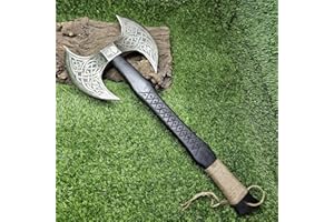 POSHLAND AX-7001 Custom Gift Forged Carbon Steel Viking Axe with Rose Wood Shaft, Double Edge Axe
