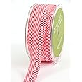 May Arts 3/4-Inch Wide Ribbon, Red Twill with Chevron Stripes