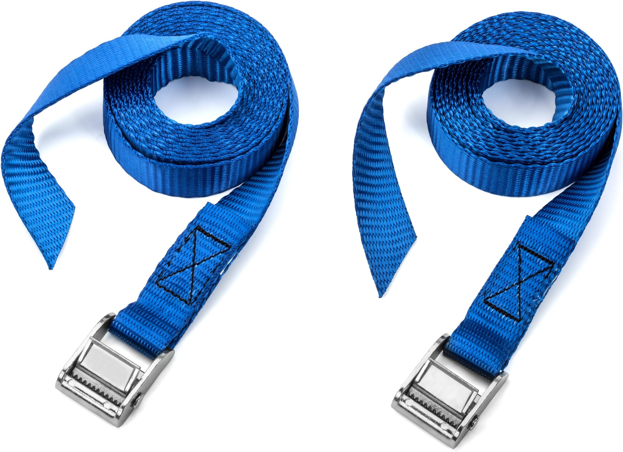 Two Heavy Duty Buckle Straps by Vault Cargo – 2.45Mx25MM Tensioning Belt with Zinc Plated Steel Cams designed to easily strap Kayaks, Bikes, or luggage to your car – Strong Adjustable webbing straps.