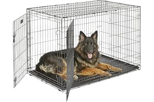 MidWest Homes for Pets 48-Inch Two-Door iCrate Folding Dog Crate with Divider Panel, Leak-Proof Tray & Secure Latches – Metal Wire Kennel for XL Breeds – Portable, Durable & Easy to Assemble