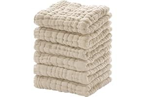 Looxii Muslin Baby Washcloths 6 Pack, 100% Cotton Baby Wash Cloths for Baby Face Body, 12x12 inches Large Soft Absorbent Face Towels for Newborns Apricot