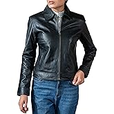Jild Polo Collar Womens Leather Jacket - Old School Classic Everyday Wear Premium Lambskin Leather Jacket Women