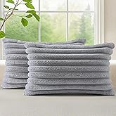 decorUhome Cozy Faux Fur Throw Pillow Covers 12x20 Set of 2 Decorative Soft Plush Striped Lumbar Modern Farmhouse Boho Couch Pillow Cases with Velvet Back for Sofa Bed Living Room, Grey